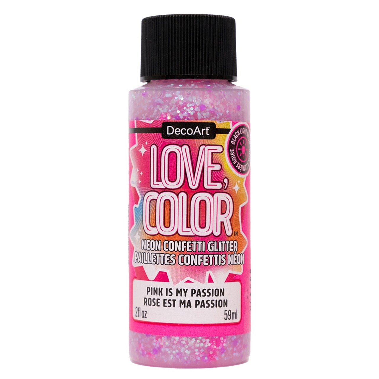 DecoArt Love, Color Neon Confetti Glitter Paint 2oz – UV Reactive Blacklight Glitter with Iridescent Sparkle for Crafts, Décor, DIY & Party Projects